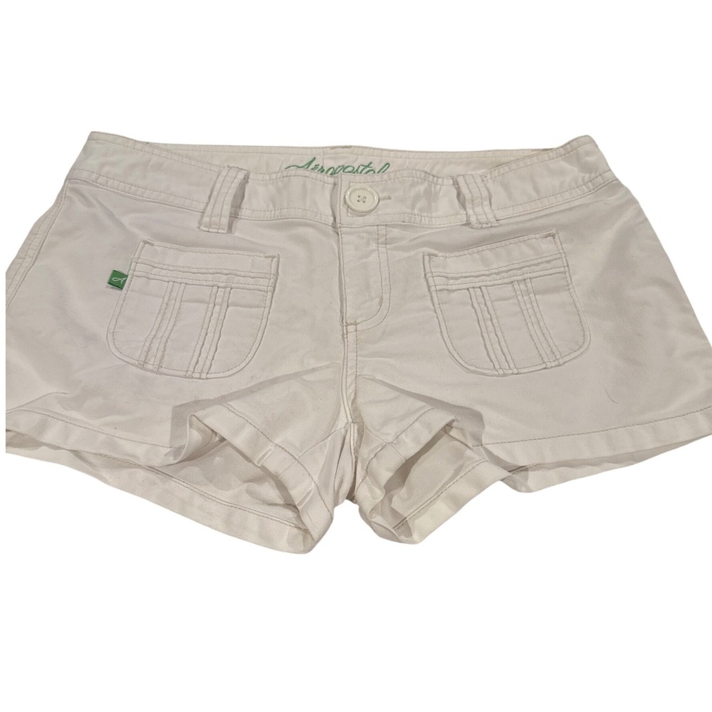 Aeropostale Womens White Corduroy Mini Shorts Size 7/8 Cotton Low Rise Y2K Style
